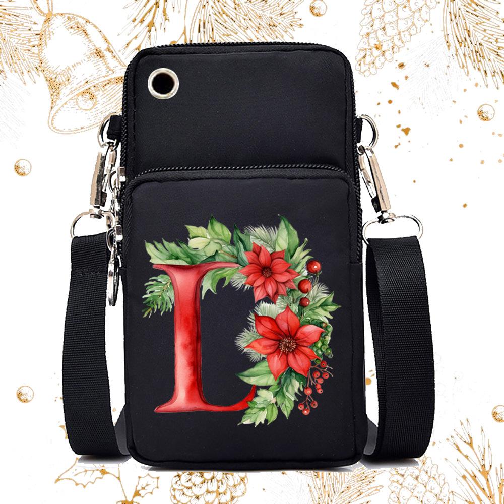Creative 26 English floral letter printing trend messenger bag casual portable multi-function lightweight mobile phone bag