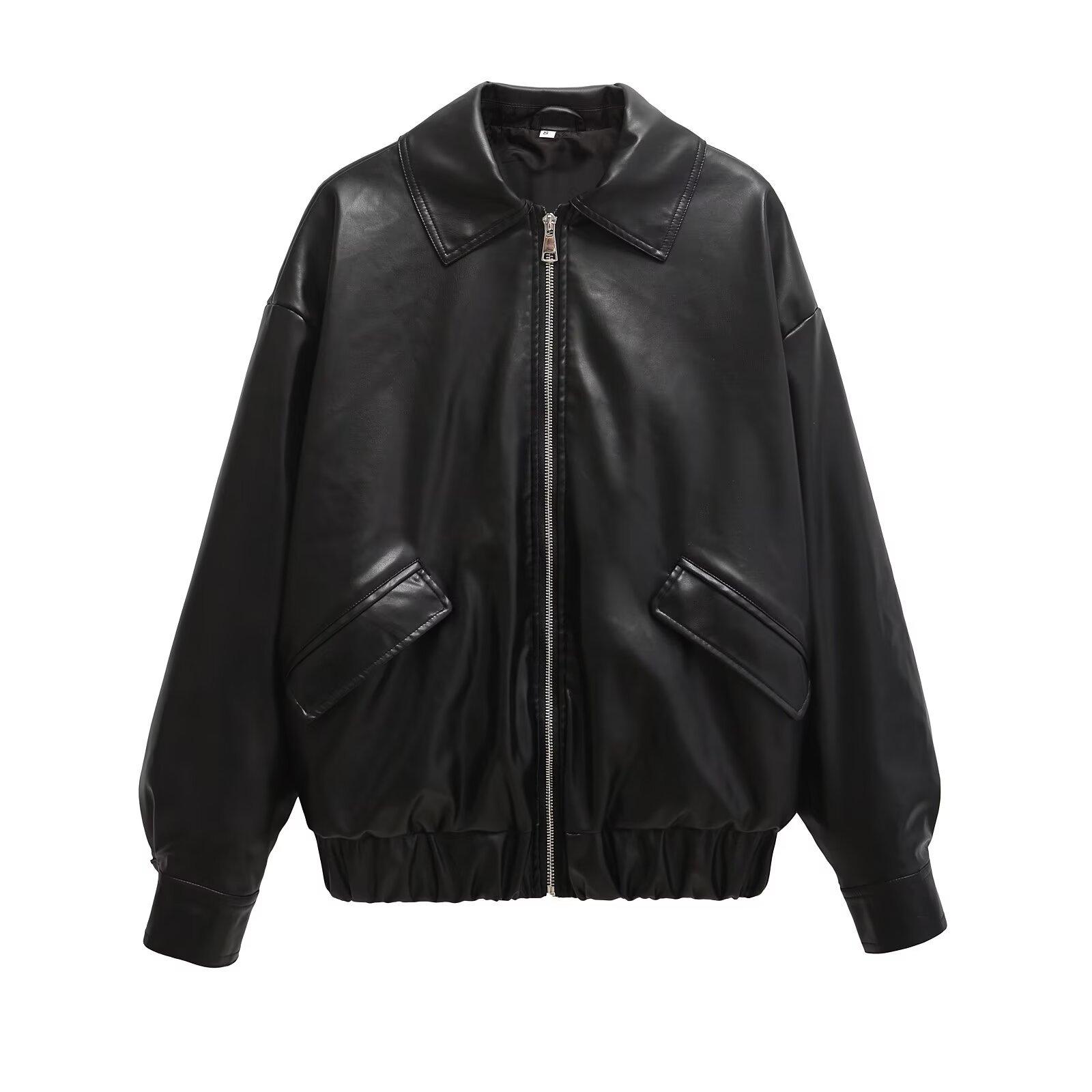 

Новая уличная мода Осень и Зима Куртка с лацканами с длинным рукавом Куртка из искусственной кожи Короткая куртка XS