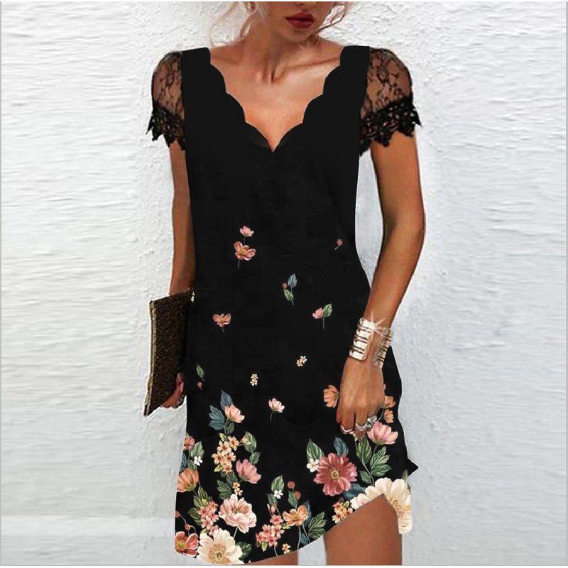 Women's Fashion Wave Positioning Print Short Sleeve Dress