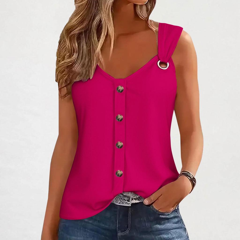 2026 Summer Women's Sleeveless Spaghetti Strap Buttoned Fashion T-Shirt Vest