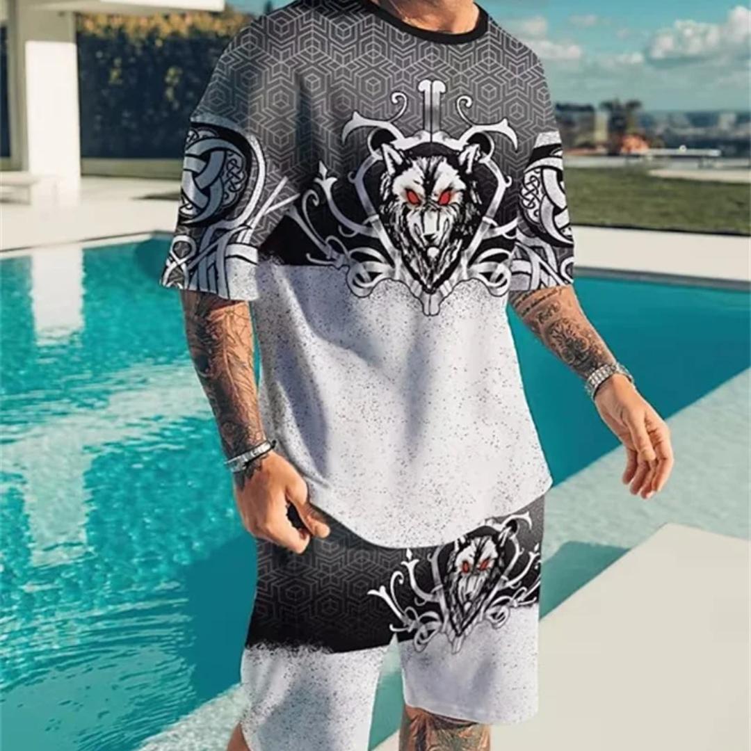 

Летние мужские шорты с круглым вырезом и короткими рукавами + шорты Beach Breeze Animal с 3d принтом, модная свободная футболка для отдыха, комплект спортивного костюма