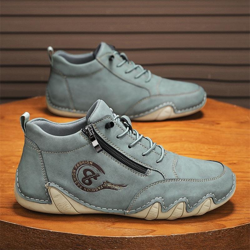 Men's Casual Shoes Side Zipper Short Boots Versatile Flat Bottom Trendy Fashionable Men's Shoes Suitable for Outdoor Sports