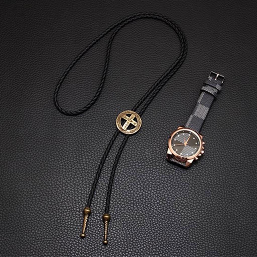 Bolo Tie för Män Western Cowboy Stil Slips med Ihålig Kors Spänne Dekorationer Kostymtillbehör