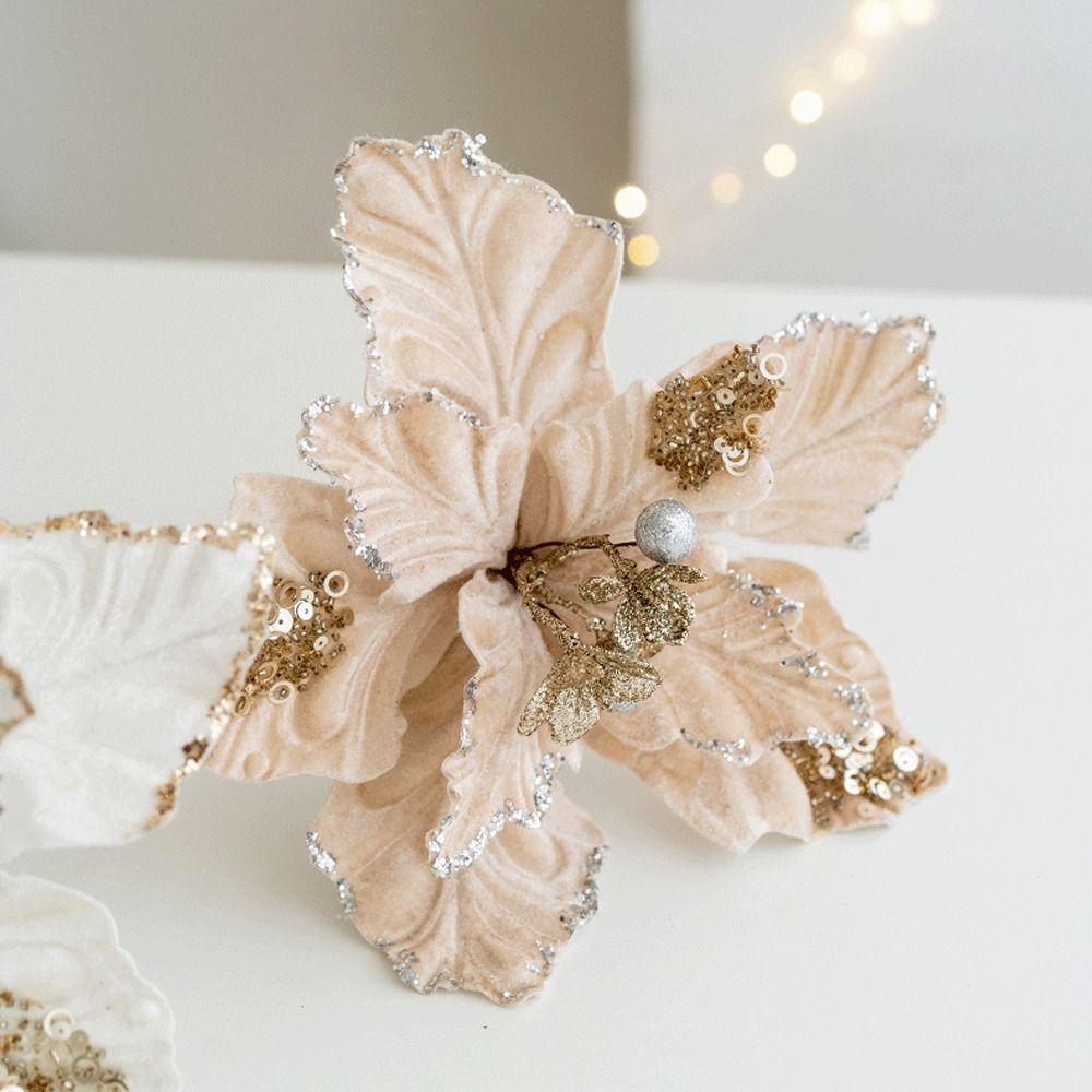 Simulation Artificial Poinsettia Flower 22cm Christmas Tree Decorations  Party Gifts