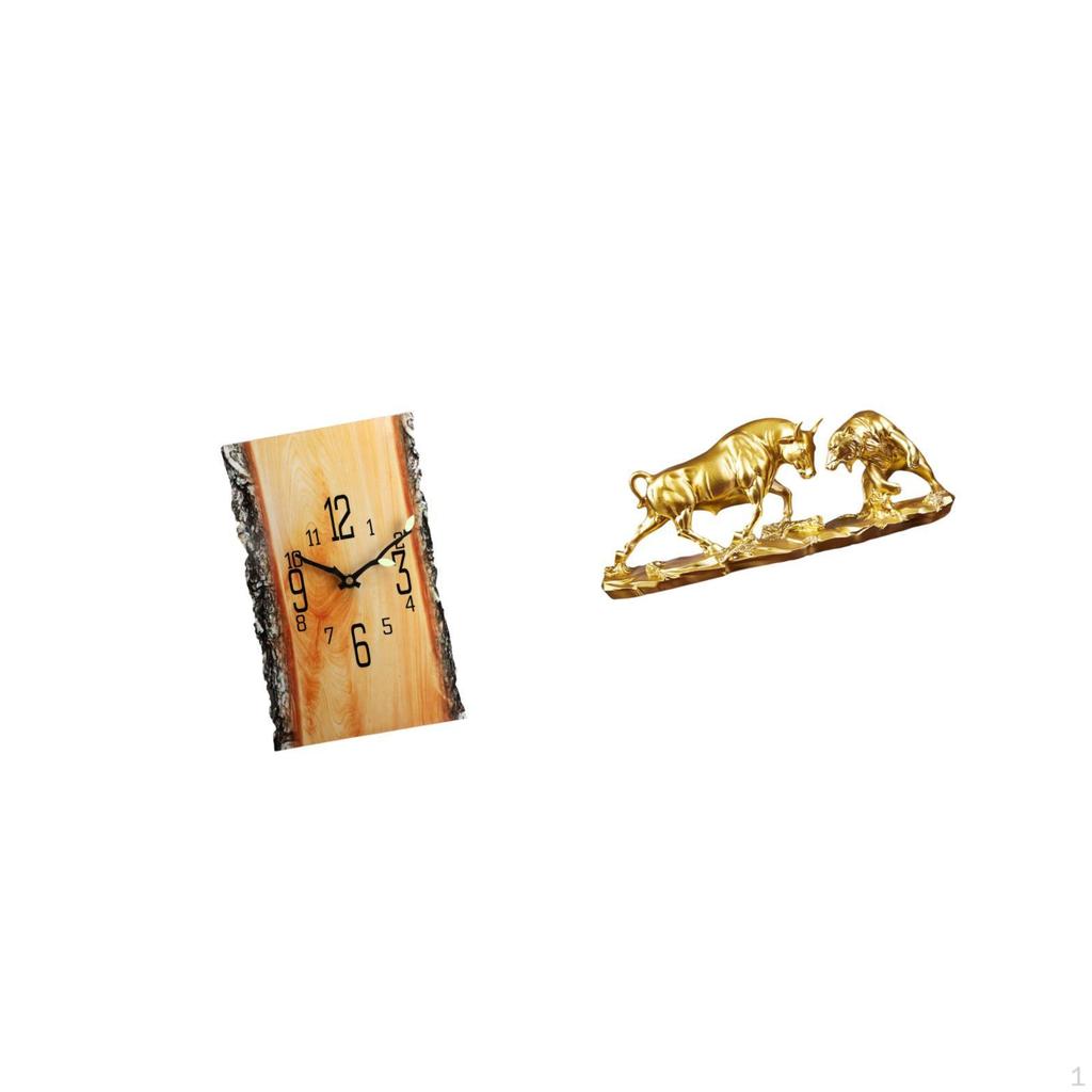 Simulated Tree Stump Wall Clock with Arabic Numerals And Silent Movement Featuring Bull Figurine