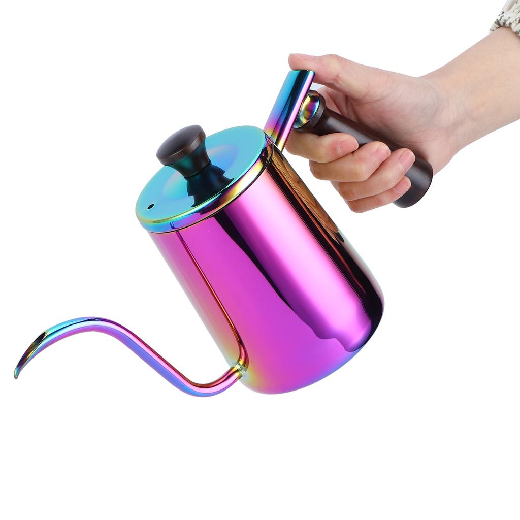 700ml Kaffeekessel 304 Edelstahl Schwanenhalsausguss Kaffeetropfkanne mit Holzgriff(Lange