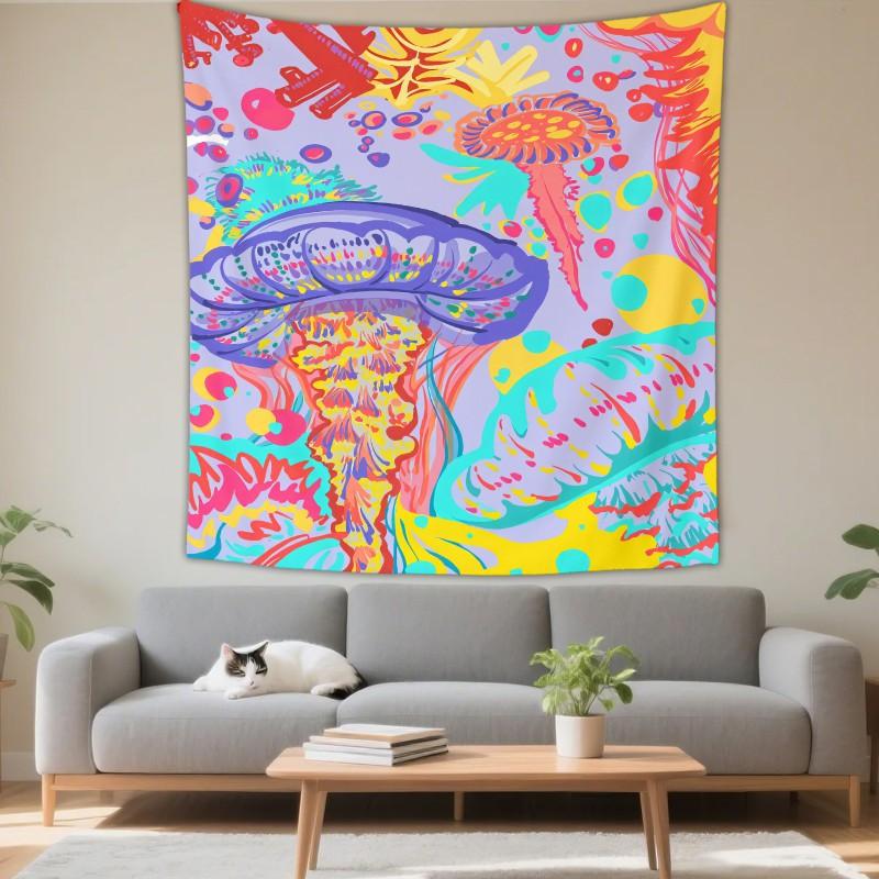 Boho Chic Wall Tapestry With Moon Phase Floral Starry Sky Design Bedroom Yoga Studio Decor