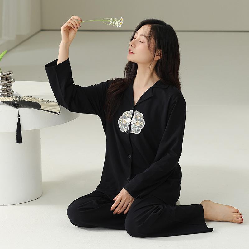 Pajamas Women's Spring and Autumn Pure Cotton Long-sleeved New Floral Thin Mother Advanced Sense Can Be Worn Outside Cool Cotton Suit