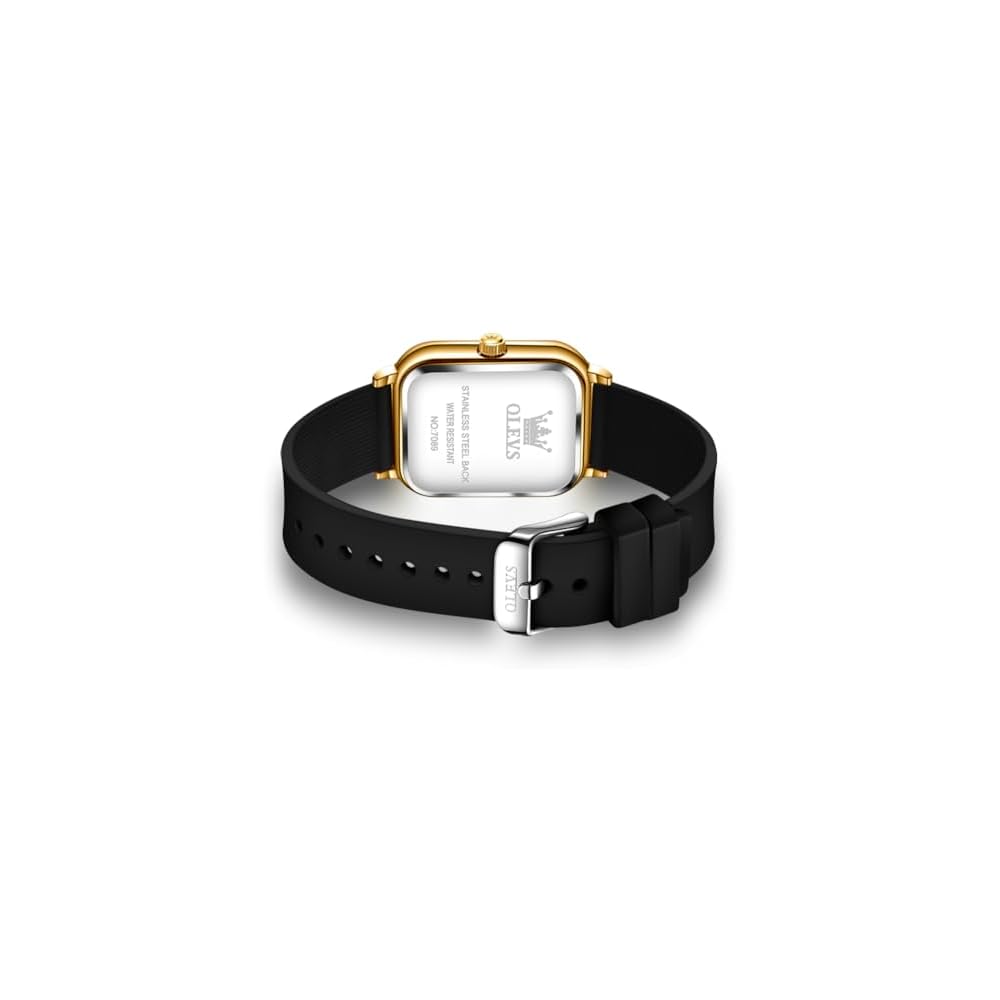 OLEVS Women's Classic Quartz Watch Gold-Black Silicone Band Elegant Design