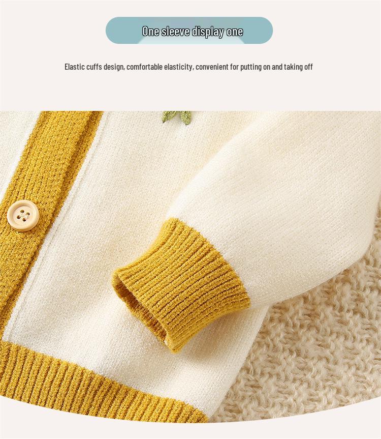 Handbesticktes Baby-Mädchen Strick-Latzhosen- und Jacken-Set für Herbst/Winter