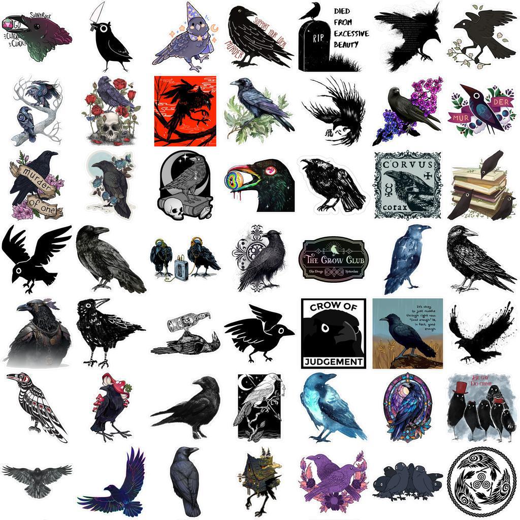 54 Cartoon Black Crow Graffiti Stickers for Guitar, Notebook, Luggage - Waterproof DIY Decor