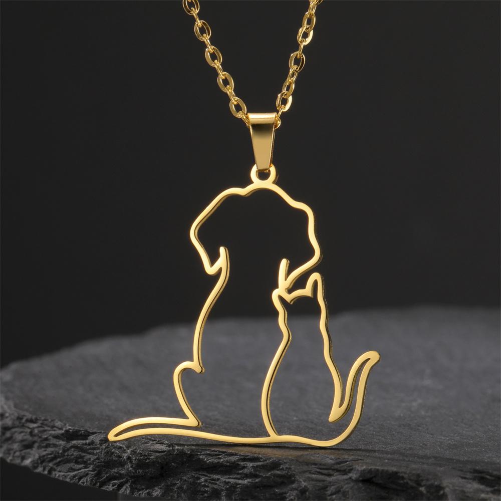My Shape Hugging Puppy Kitten Necklace for Women Girls Stainless Steel Pendant Chain Animal Cat Dog Zircon Pets Lovers Gifts