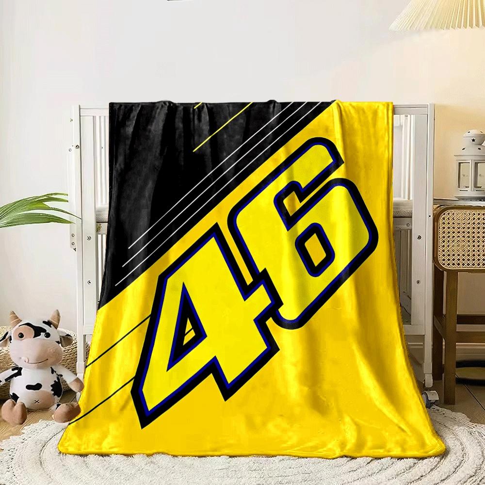 Large yellow number "46" outlined in blue on a yellow-black striped background. for all seasons blanket lunch break throw gift