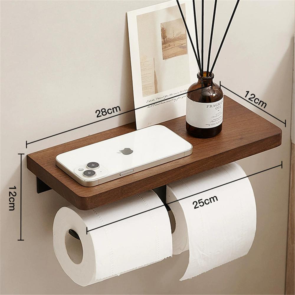 Walnut Aluminum Bathroom Paper Holder with Shelf Bathroom Paperroll Holder Wall Mount Tissue Rack Toilet Paper Holder Tissue Box