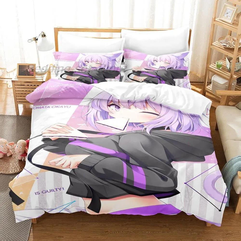 Hololive Neko Mata Okayu Ložní souprava Jednolůžko Dvojlůžko Plná Velikost Queen King Ložní souprava Aldult Dítě Ložnice Sady povlečení 3D Anime