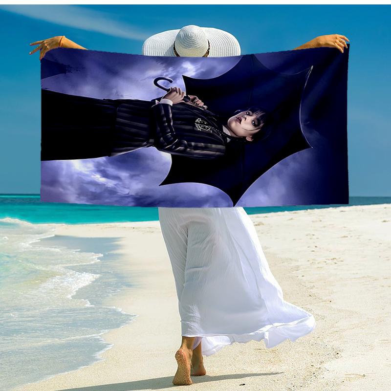 Ultra-Soft Beach Towel with Wednesday Theme,Ideal for Pool - Camping, Diving - Perfect Travel Essential, Vibrant Beach Towel.
