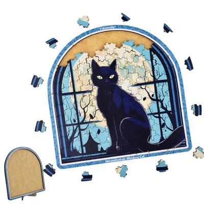 Mondschattenfenster-Katze, Lernspielzeug, Holzpuzzles, Geburtstagsgeschenke, geeignet für Familienfeiern, Gelegenheitspuzzles