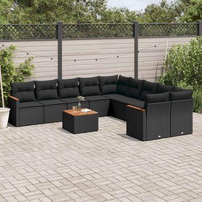 Vidaxl 11-Cz. Garden Lounge Set, Cushions Black Rattan Pe