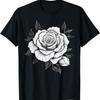 Minimalistische Rosenblume auf schwarz-weißem Rosen-T-Shirt