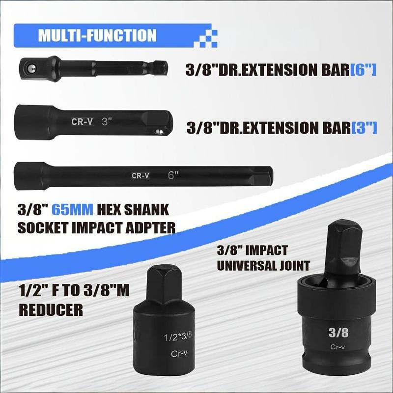 50-Piece 3/8" Drive Socket Set SAE & Metric - Chrome Vanadium Steel Impact Sockets with Extension Bar & Ratchet Wrench