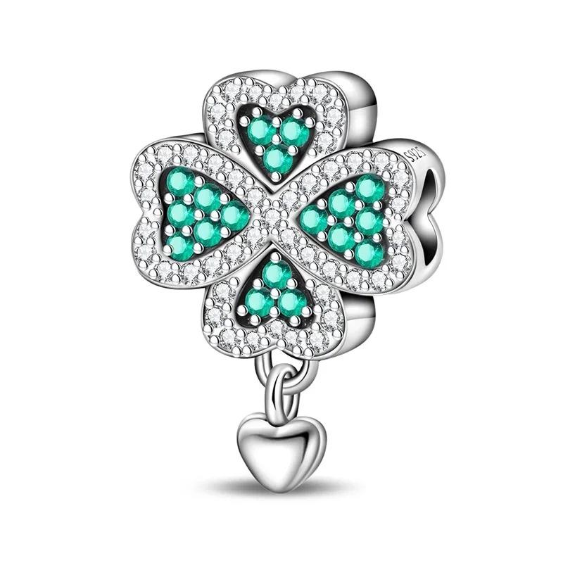 925 Sterling Silver Green Four Leaf Clover Horseshoe Charm Earrings Pendant Necklace Bracelet Jewelry Set