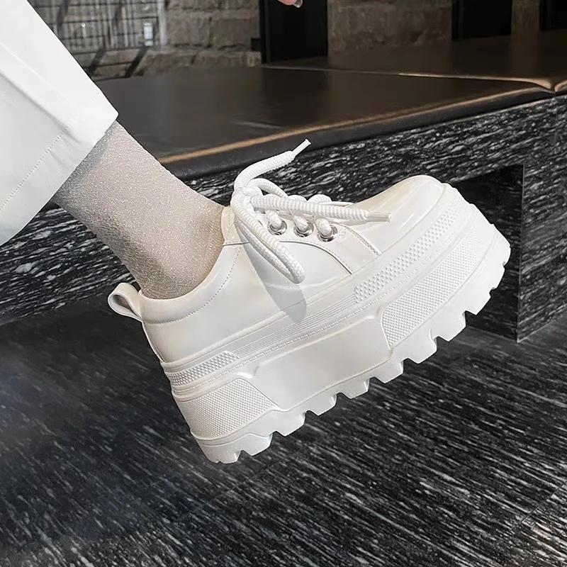 Fashion 8cm Super High Heels Microfiber Leather Autumn Casual Shoes Flat Platform Loafers Dating School Lace Up Women Pumps cosplay