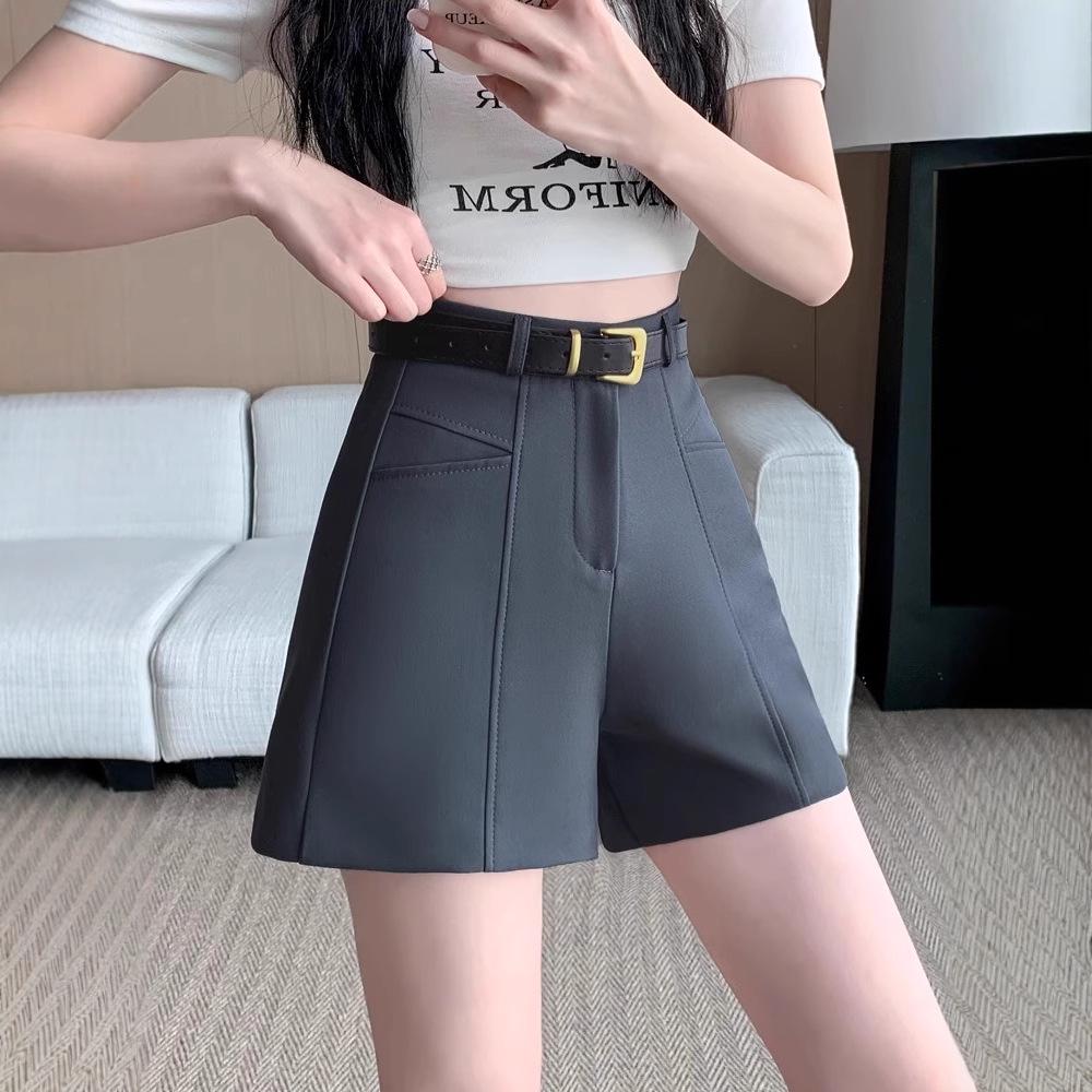 Damen Graue High-Waist A-Linien Shorts - Schlankmachend, Locker, Lässige Sommerbekleidung