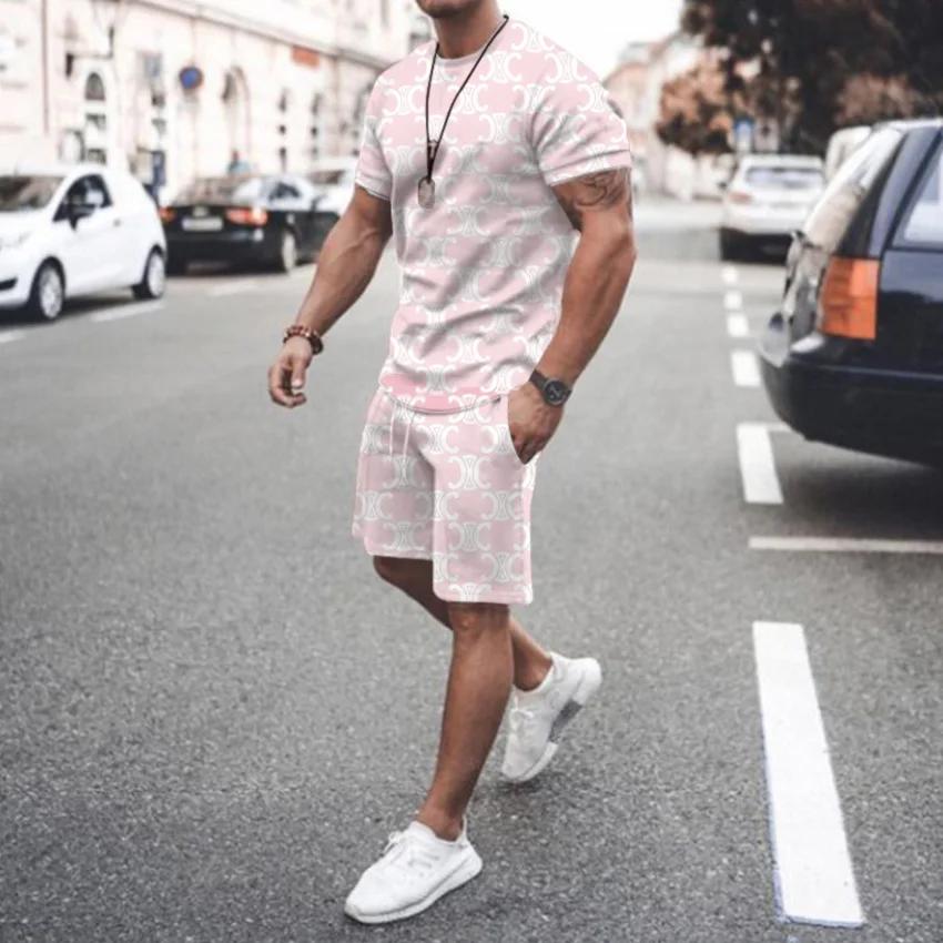 Summer Street Men's Daily Casual Fashion Loose Comfort Short Sleeve Outdoor Trend Sports Shorts Novelty Stripe Printing