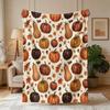 [2D FLAT PRINTING] 1pc Watercolor Multi-Variety Pumpkin Autumn Leaves Acorn Full Print Theme Fleece Blanket - Large Size, Soft, Lightweight And Warm, 
