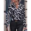 Elegant Women's Shirt Fashion Colour Blocking 3D Printing Lapel Button Down Shirts Autumn Blouses Casual Women's Long Sleeve Top