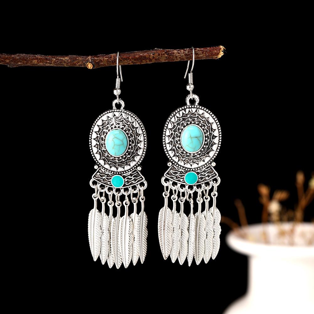 Bohemian Ethnic Oval Tassel Earrings with Beads