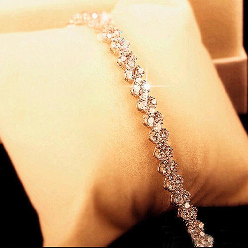 Fashion Women Zircon Crystal Roman Chain Clear Rhinestone Bangle Bracelet Gifts