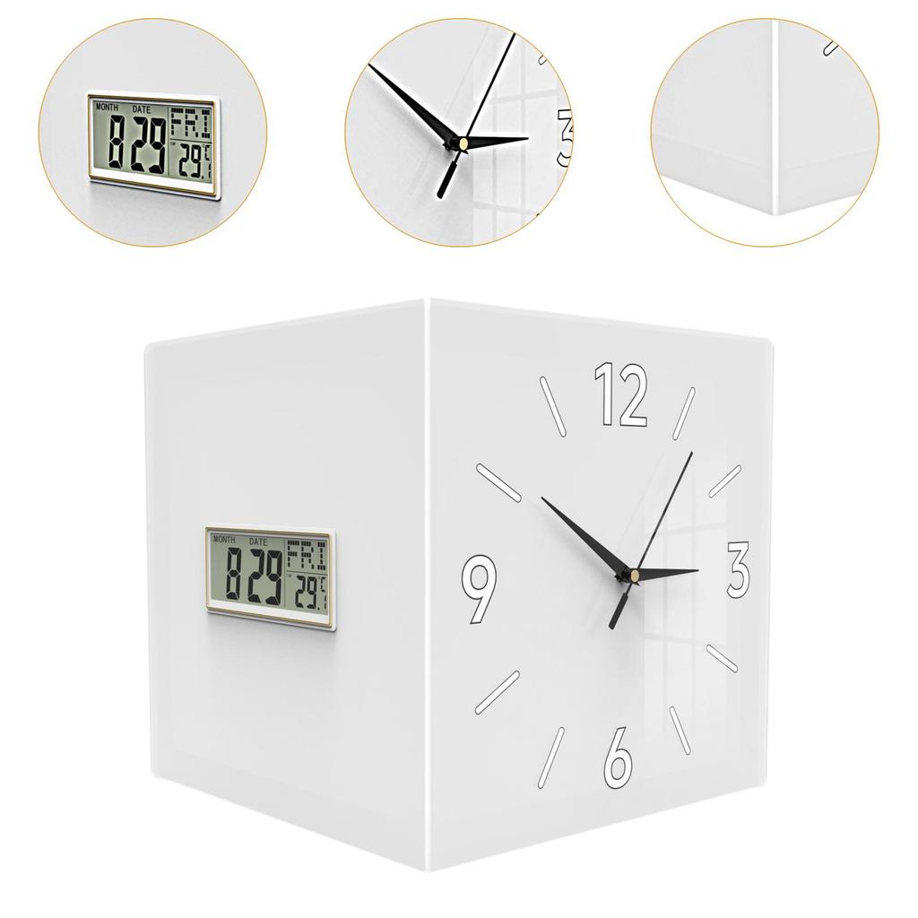 Corner Wall Clock Modern, Temperature Display, Month Date Week Display, Decorative Clock for Living Room Dining Room Home Decor