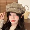Korean Version Autumn and Winter Hat Women's Retro Striped Polka Dot Beret Fashion High End Big Head Circumference Literary Star Anise Hat
