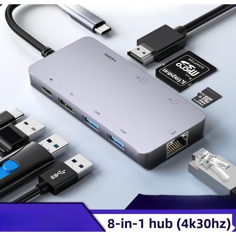 8 In 1 Type C Hub with 4K HDMI USB 3 0 Gigabit Ethernet Port for Laptop MacBook