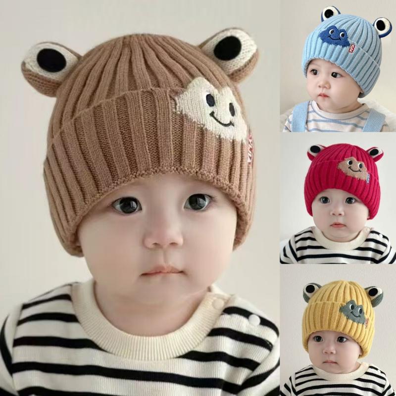 Baby Wool Hat Cute Big-Eyed Frog Ear Protection Hat Winter Thickened Warm Knitted Hat Gift For Kids