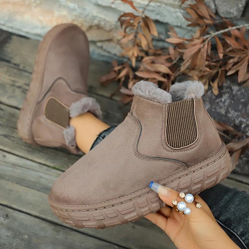 Fashion Winter Women Snow Boots 2025 New Plush Warm Casual Chelsea Ankle Boots Flats Platform Comfortable Ladies Shoes Zapatos De Mujer