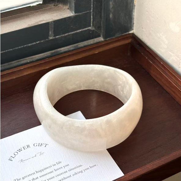 Ombre Resin Bangle: Wide Irregular Design, Vintage Minimalist Style