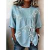 Women's printed lace-up short-sleeved blouse, fashionable and versatile, comfortable and skin-friendly, machine washable.