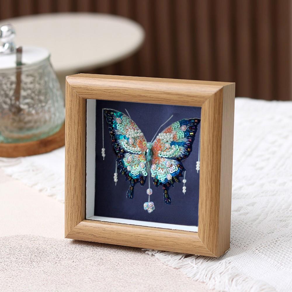 French 3D Embroidery DIY Material Kit Handmade Beaded Butterfly Picture Frame Holiday Gifts for Friends