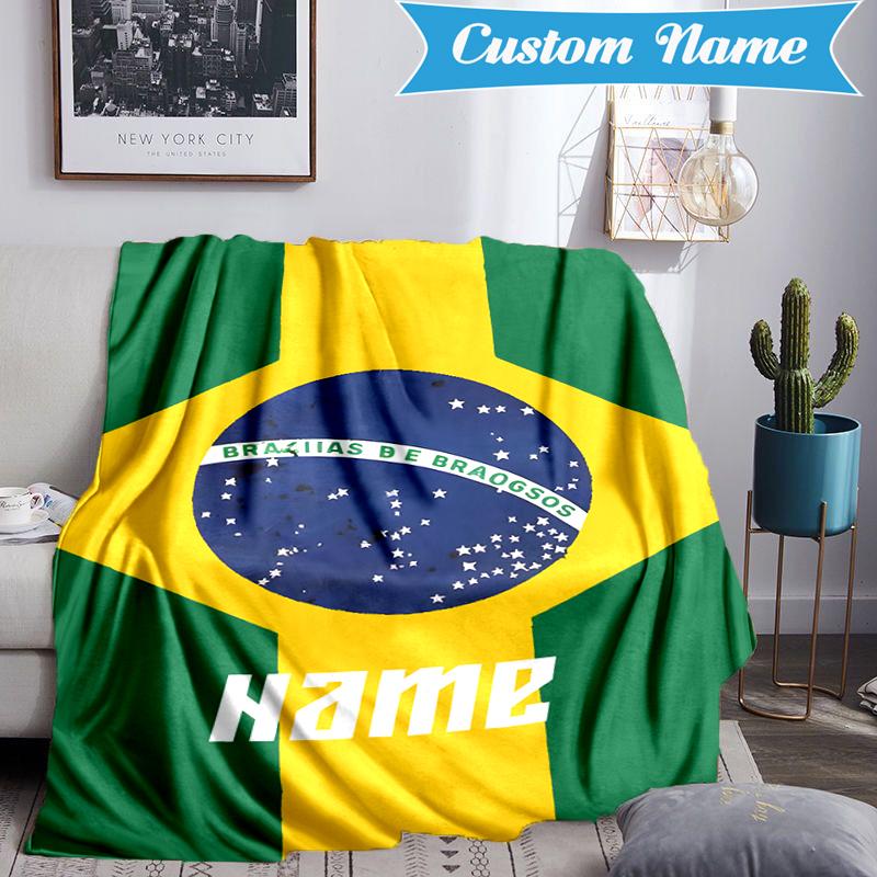 Custom Name Brazilian Flag Blanket Lightweight Ideal Bedding Blanket Perfect for Travel, Camping, Living Rooms, Sofas, Christmas gift