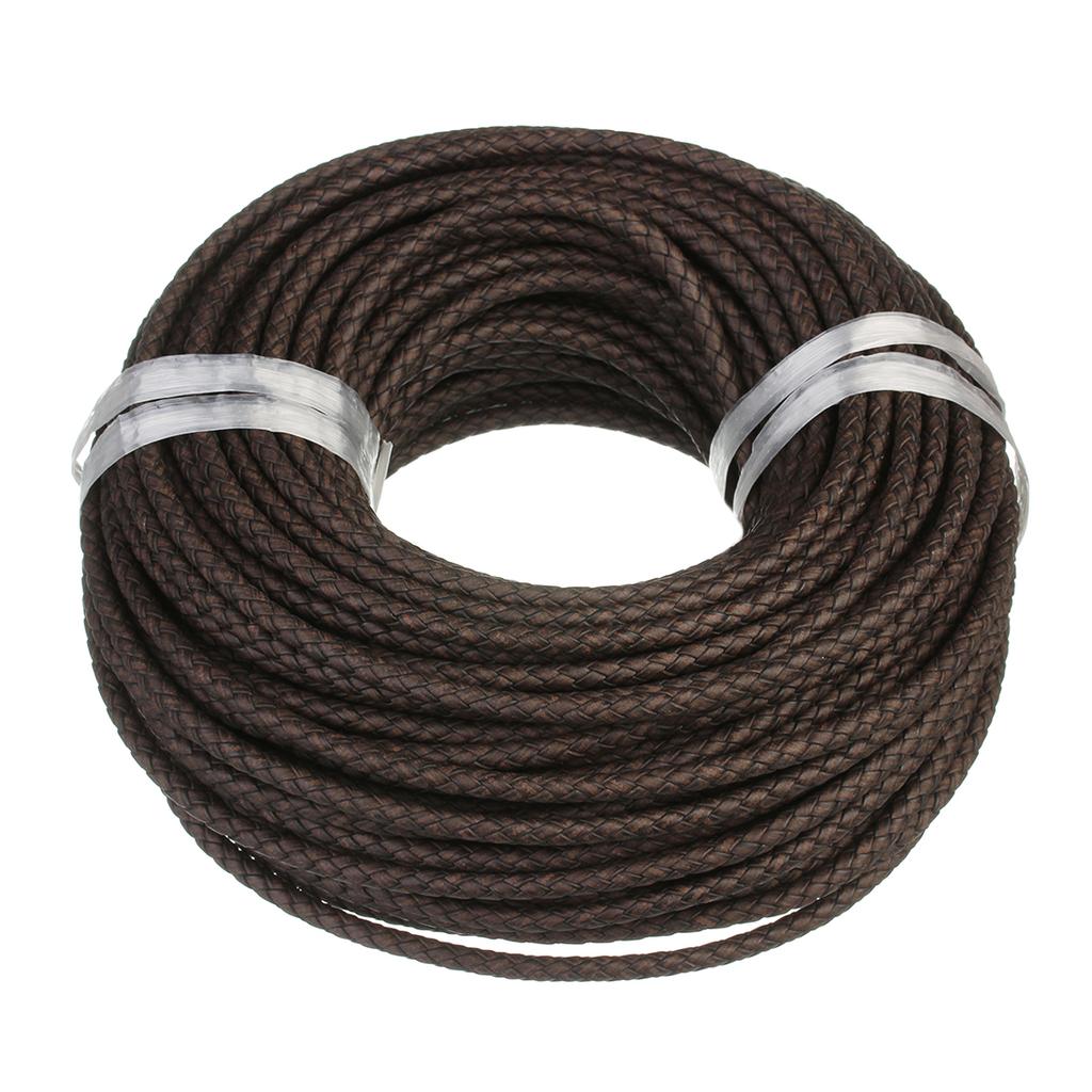 1Meter Round Braided Brown Beige Genuine Leather Cord Thread String 6mm for DIY Men Women Bracelet & Necklace Findings