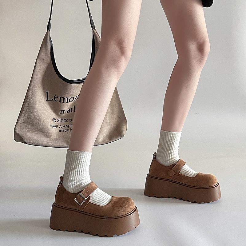 

Spring new platform muffin shoes women s Doudou shoes college style black round head one-word buckle Mary Jane shoes loafers 35 хакі