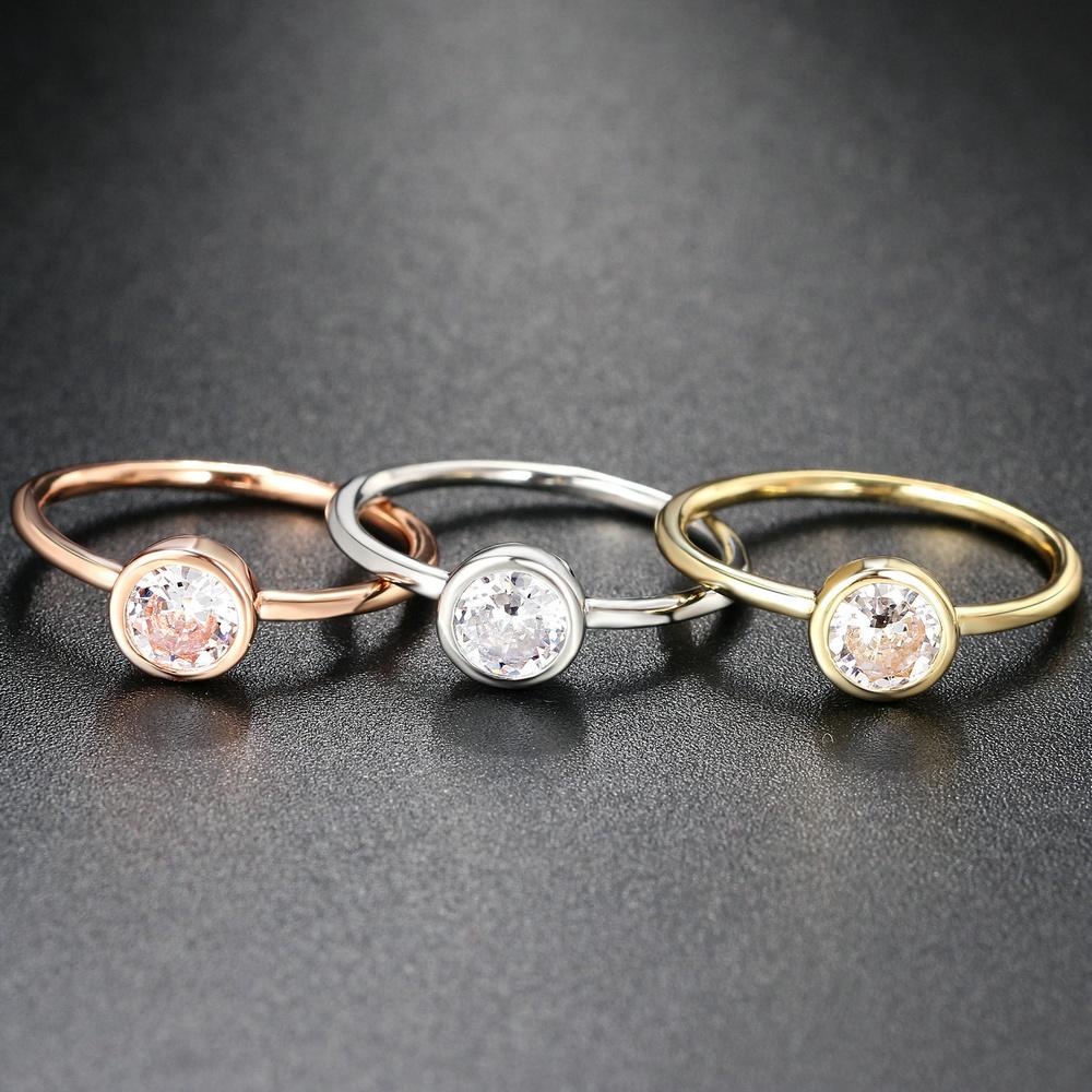 Minimalist Crystal Promise Ring for Women Simple Round Cubic Zirconia Rose Gold Accessories Dainty Jewelry R010