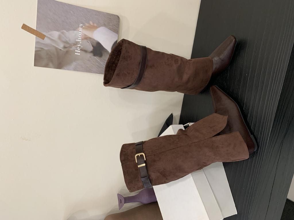 High Heel Vintage Brown Maillard Medium Boots Women's 2025 New Autumn Western Jeans Tube Long Rider