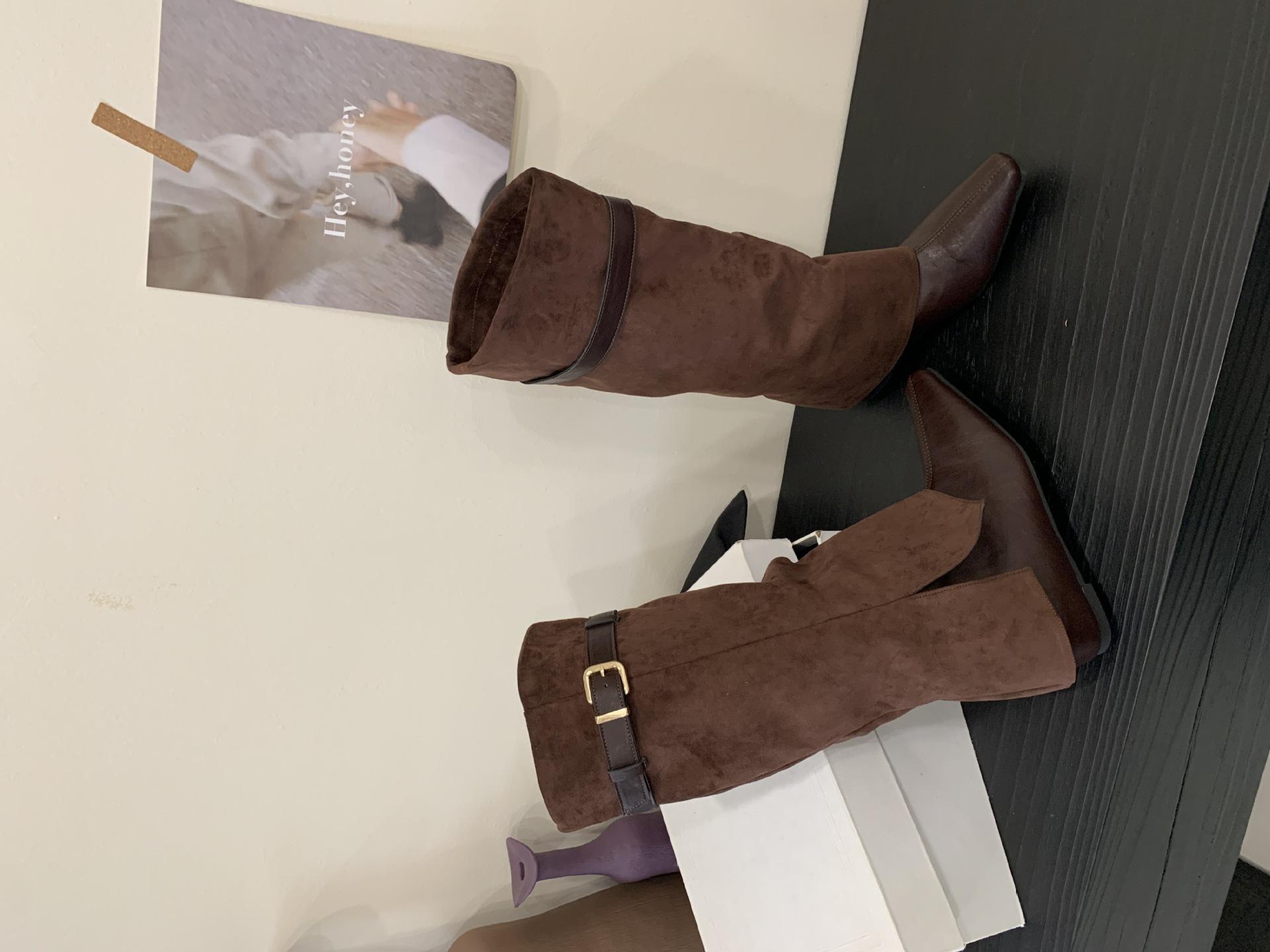 

High Heel Vintage Brown Maillard Medium Boots Women s 2025 New Autumn Western Jeans Tube Long Rider 39 коричневый