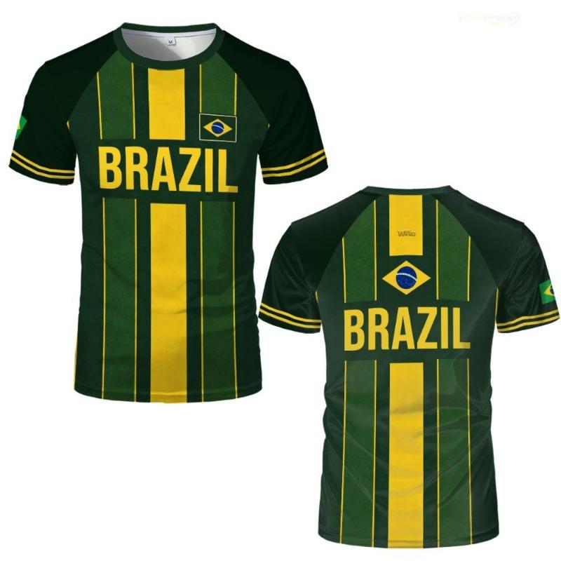 Brasilianische Stil Gedruckte Fußball T-Shirts Herren und Damen Sport Schnelltrocknendes Trikot Brasilien Flagge Grafik Kurzarm Tees
