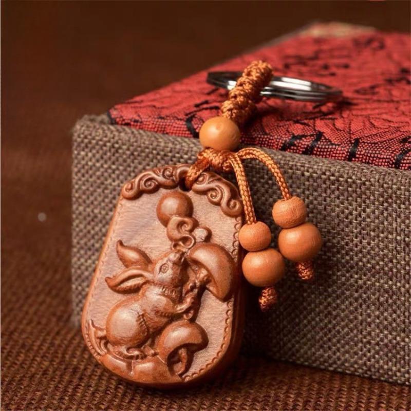 Wooden Protection And Safety Keychain Pendant For Car Decoration And Bag Accessories