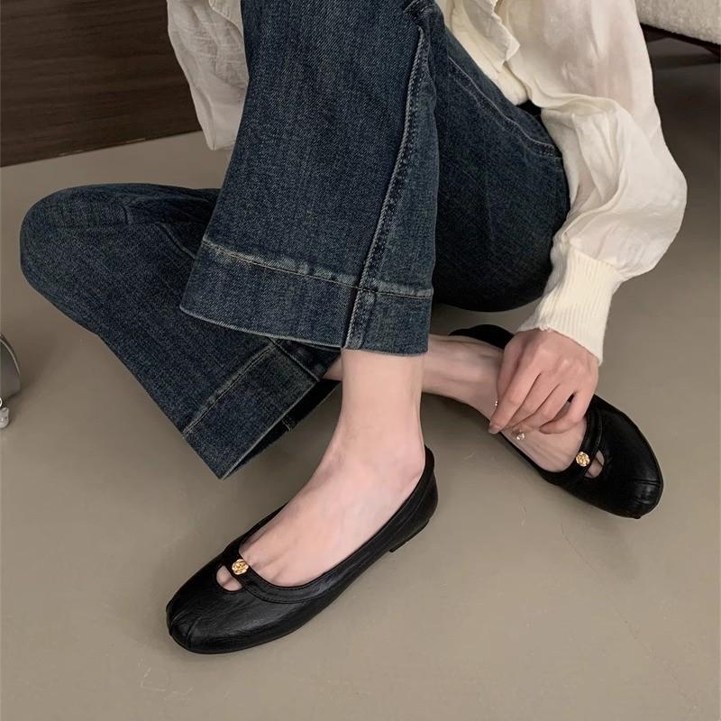 Spring new camellia flat single shoes women's Mary Jane shoes round head grandma shoes