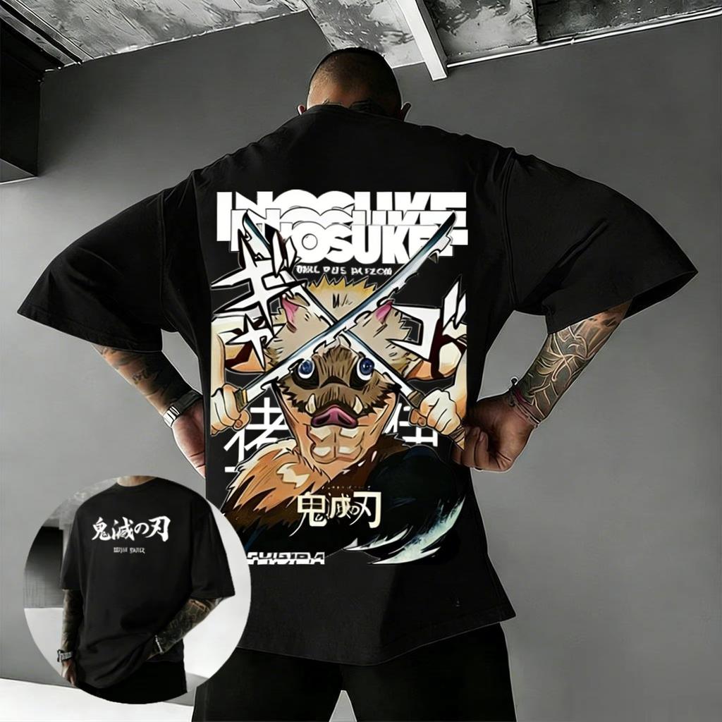 Anime Demon Slayer Hashibira Inosuke T Shirt Summer Cotton Unisexs Women Streetwear Casual Trendy Short Sleeve Oversize Top